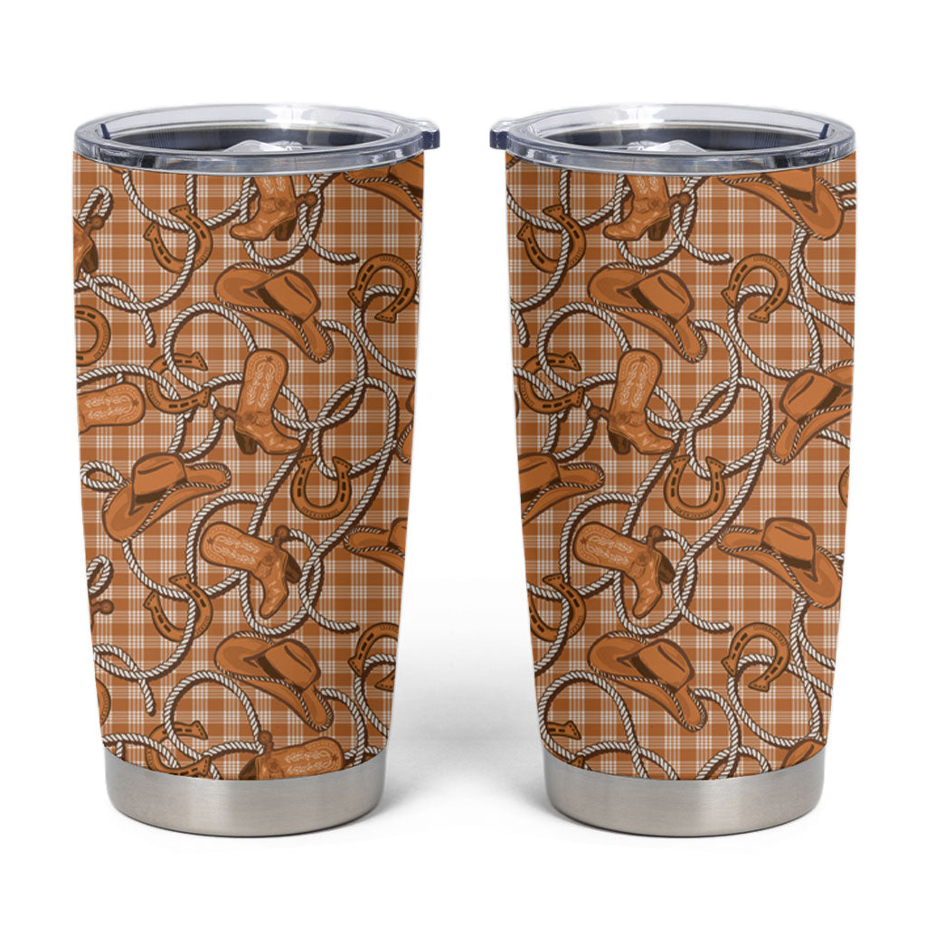 Brown Hawaii Palaka Cowboy Tumbler Cup Hawaiian Paniolo Festival Spirit LT19 Brown - Polynesian Pride