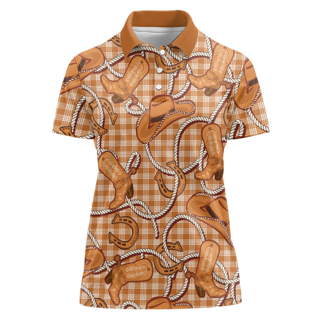 Brown Hawaii Palaka Cowboy Women Polo Shirt Hawaiian Paniolo Festival Spirit LT19 Female Brown - Polynesian Pride