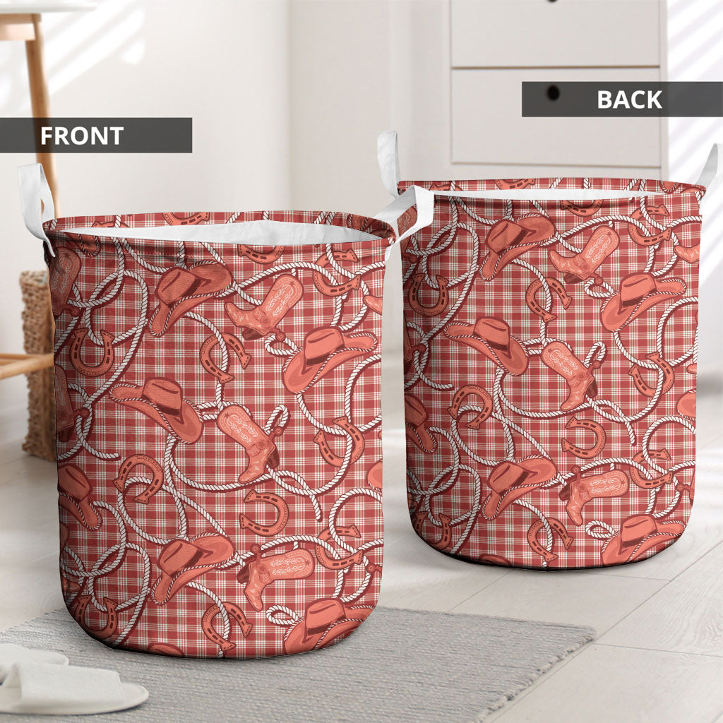 Red Hawaii Palaka Cowboy Laundry Basket Hawaiian Paniolo Festival Spirit LT19 - Polynesian Pride