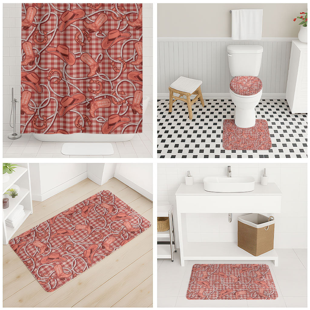 Red Hawaii Palaka Cowboy Bathroom Set Hawaiian Paniolo Festival Spirit LT19 - Polynesian Pride