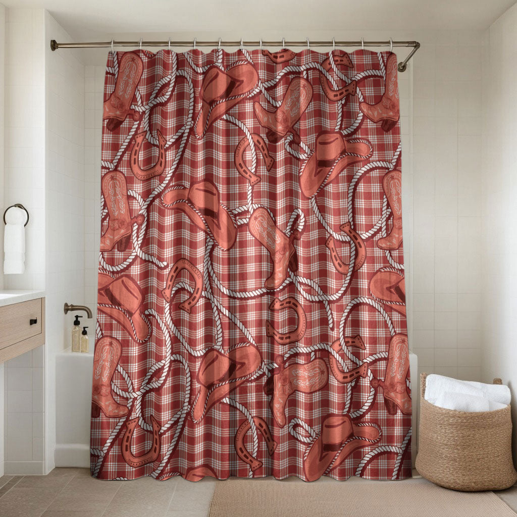 Red Hawaii Palaka Cowboy Bathroom Set Hawaiian Paniolo Festival Spirit LT19 Shower Curtain Only Red - Polynesian Pride