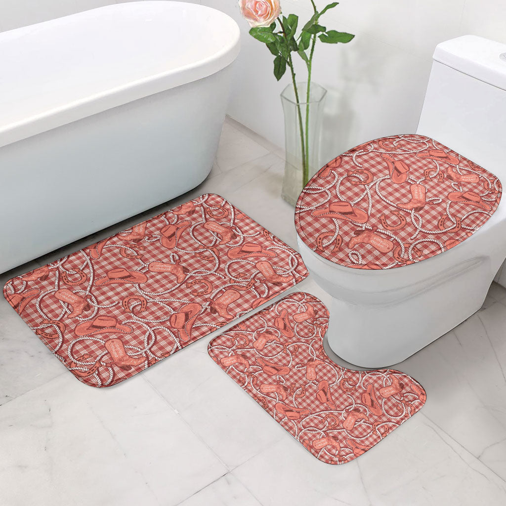 Red Hawaii Palaka Cowboy Bathroom Set Hawaiian Paniolo Festival Spirit LT19 - Polynesian Pride