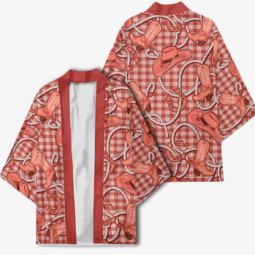 Red Hawaii Palaka Cowboy Kimono Hawaiian Paniolo Festival Spirit LT19 - Polynesian Pride