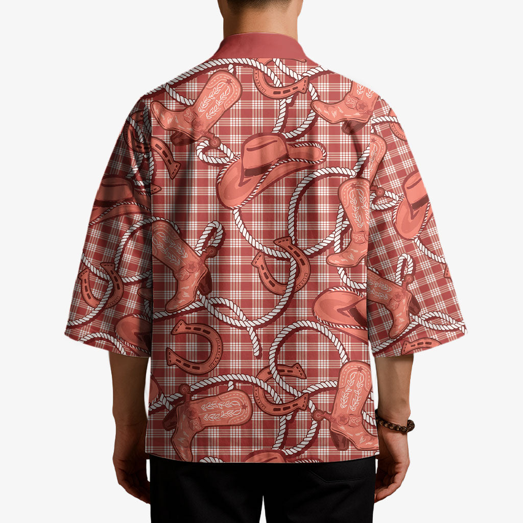 Red Hawaii Palaka Cowboy Kimono Hawaiian Paniolo Festival Spirit LT19 - Polynesian Pride
