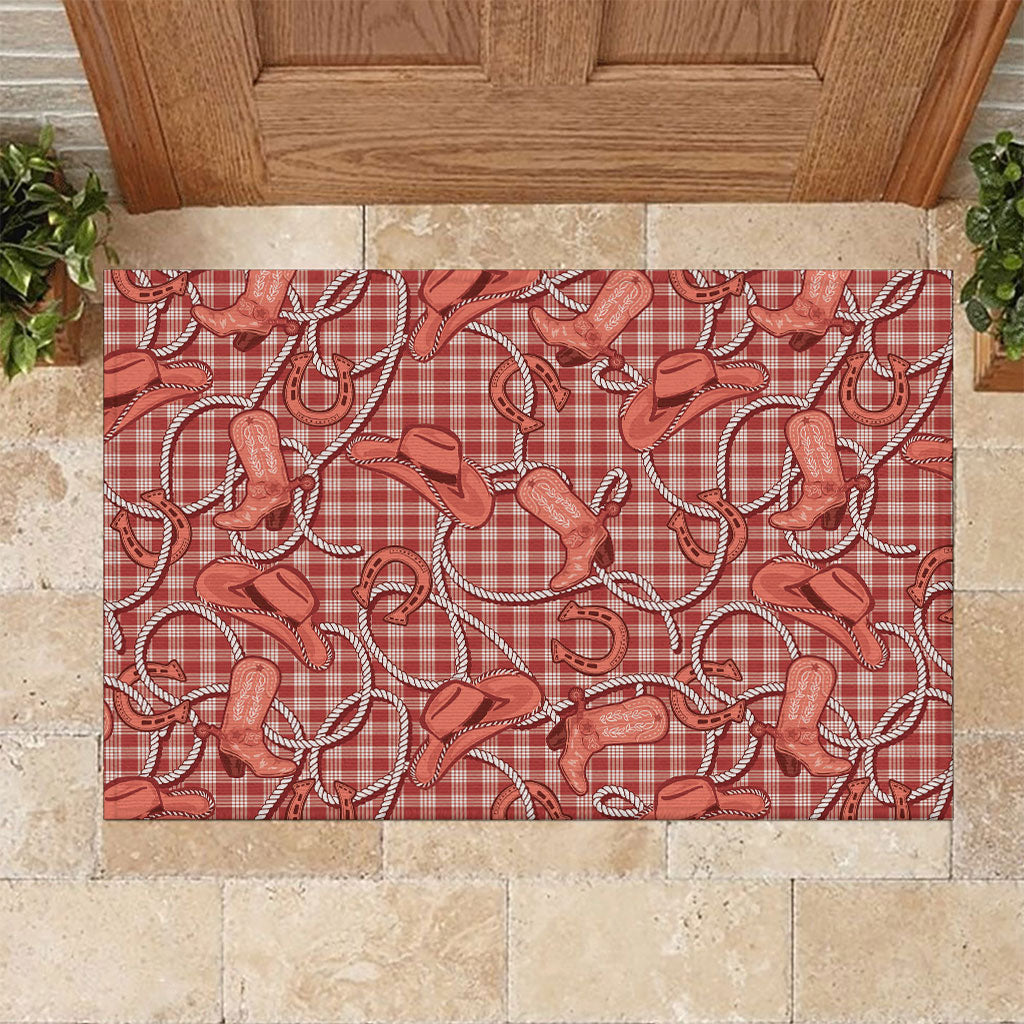 Red Hawaii Palaka Cowboy Rubber Doormat Hawaiian Paniolo Festival Spirit LT19 Red - Polynesian Pride