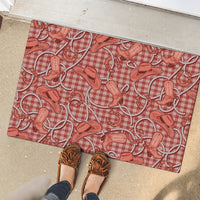 Red Hawaii Palaka Cowboy Rubber Doormat Hawaiian Paniolo Festival Spirit LT19 - Polynesian Pride