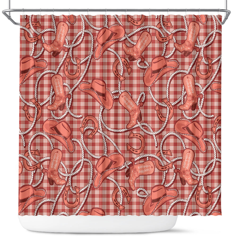 Red Hawaii Palaka Cowboy Shower Curtain Hawaiian Paniolo Festival Spirit LT19 Red - Polynesian Pride