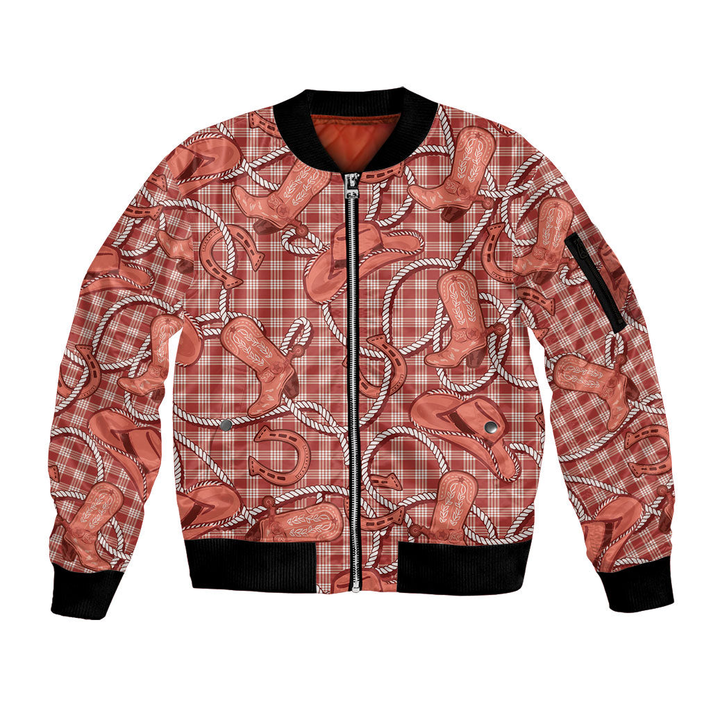 Red Hawaii Palaka Cowboy Sleeve Zip Bomber Jacket Hawaiian Paniolo Festival Spirit LT19 Unisex Red - Polynesian Pride