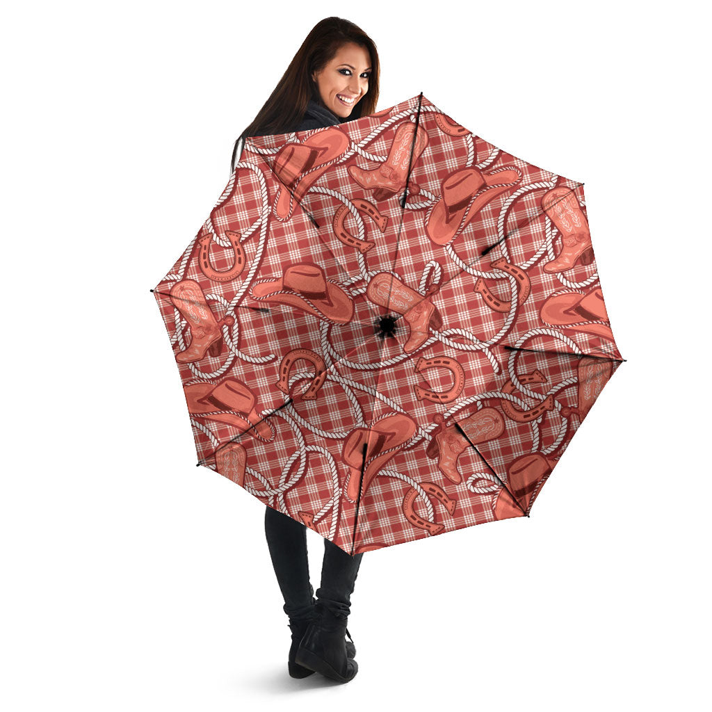 Red Hawaii Palaka Cowboy Umbrella Hawaiian Paniolo Festival Spirit LT19 - Polynesian Pride