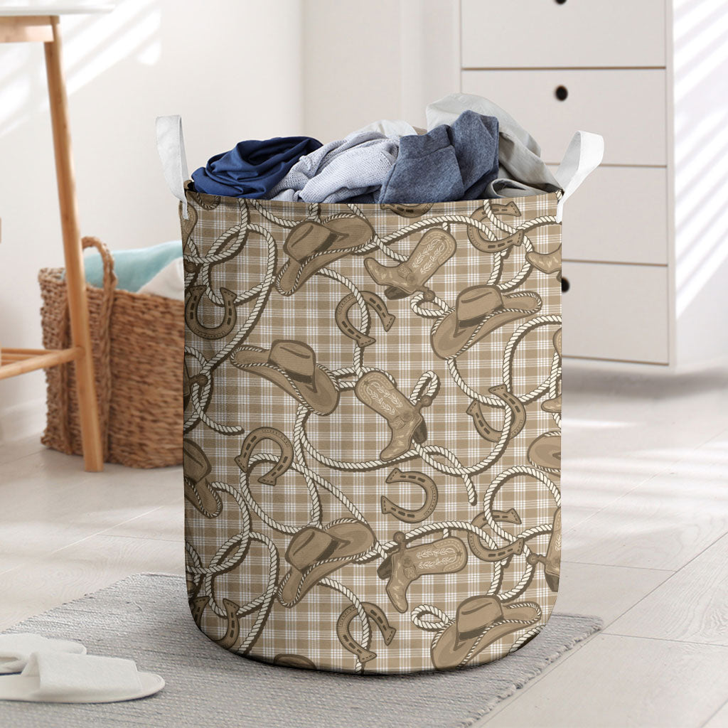 Beige Hawaii Palaka Cowboy Laundry Basket Hawaiian Paniolo Festival Spirit LT19 Beige - Polynesian Pride