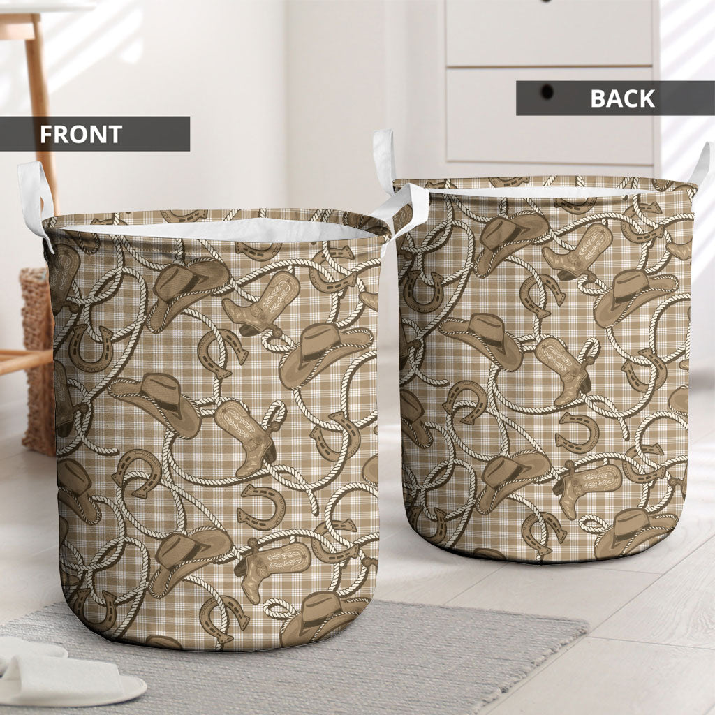 Beige Hawaii Palaka Cowboy Laundry Basket Hawaiian Paniolo Festival Spirit LT19 - Polynesian Pride