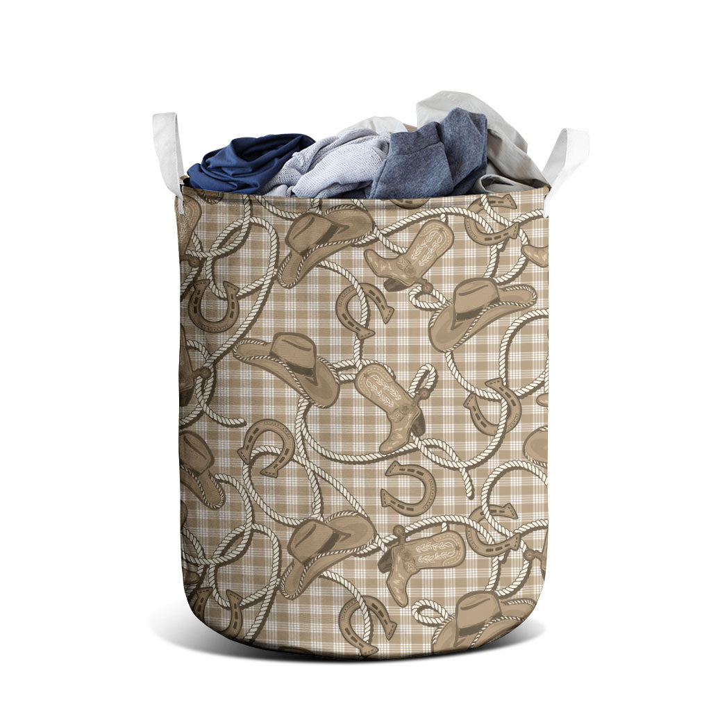 Beige Hawaii Palaka Cowboy Laundry Basket Hawaiian Paniolo Festival Spirit LT19 - Polynesian Pride