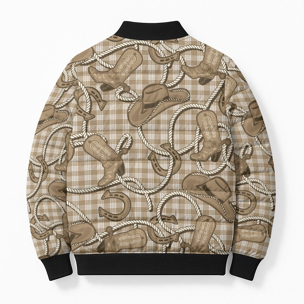 Beige Hawaii Palaka Cowboy Bomber Puffer Jacket Hawaiian Paniolo Festival Spirit LT19 - Polynesian Pride