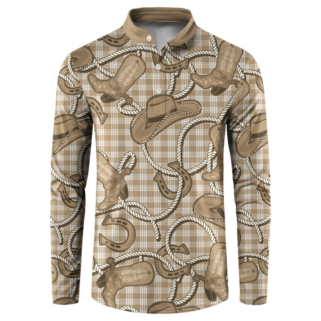 Beige Hawaii Palaka Cowboy Button Sweatshirt Hawaiian Paniolo Festival Spirit LT19 Beige - Polynesian Pride