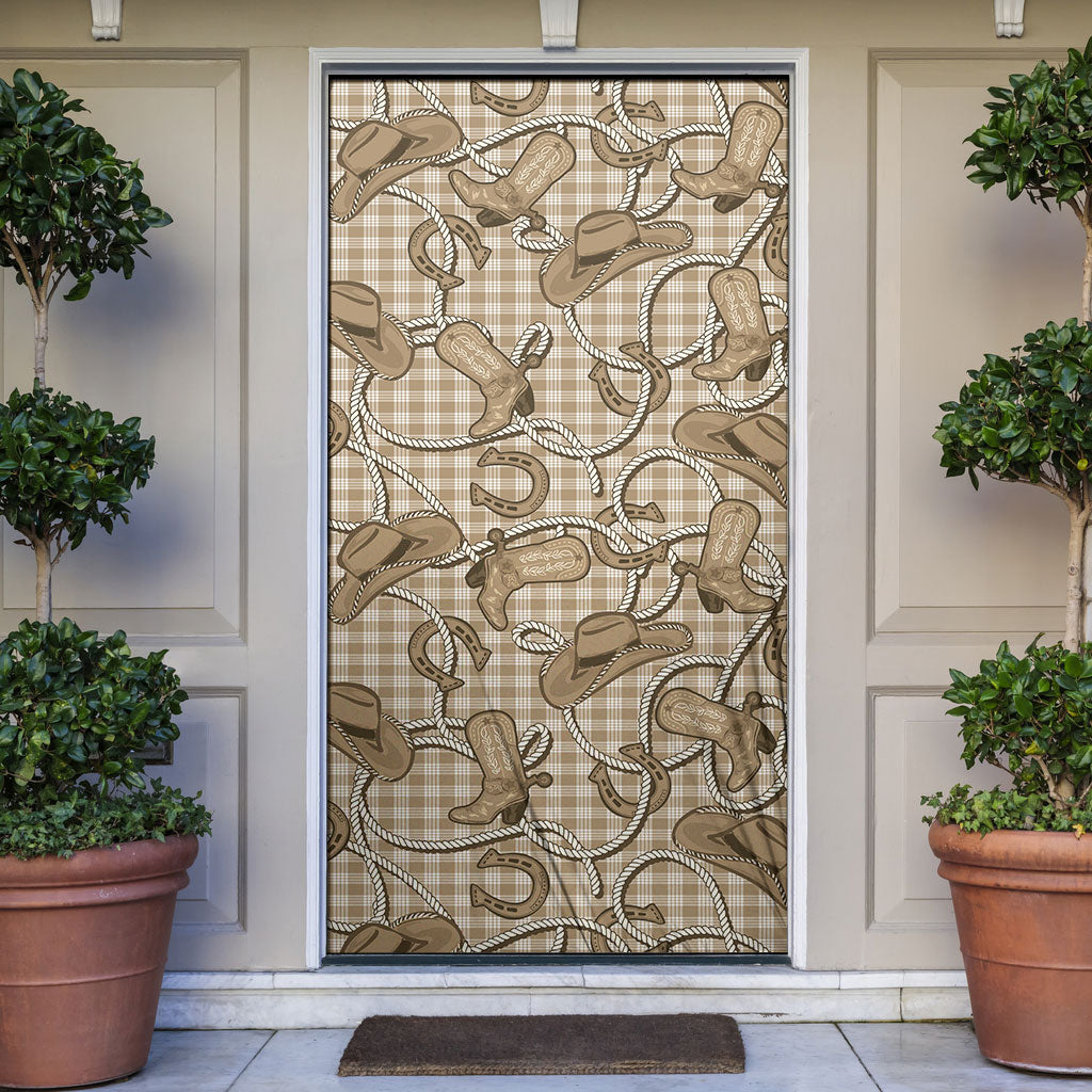 Beige Hawaii Palaka Cowboy Door Cover Hawaiian Paniolo Festival Spirit
