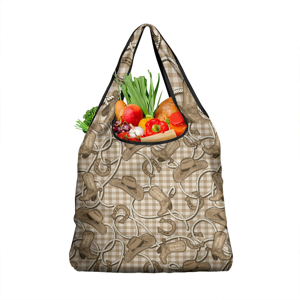 Beige Hawaii Palaka Cowboy Grocery Bag Hawaiian Paniolo Festival Spirit LT19 1-pack One Size Beige - Polynesian Pride