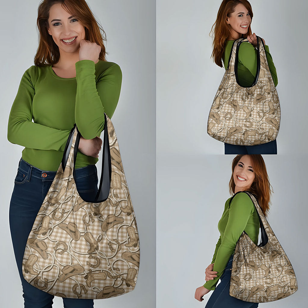 Beige Hawaii Palaka Cowboy Grocery Bag Hawaiian Paniolo Festival Spirit LT19 - Polynesian Pride