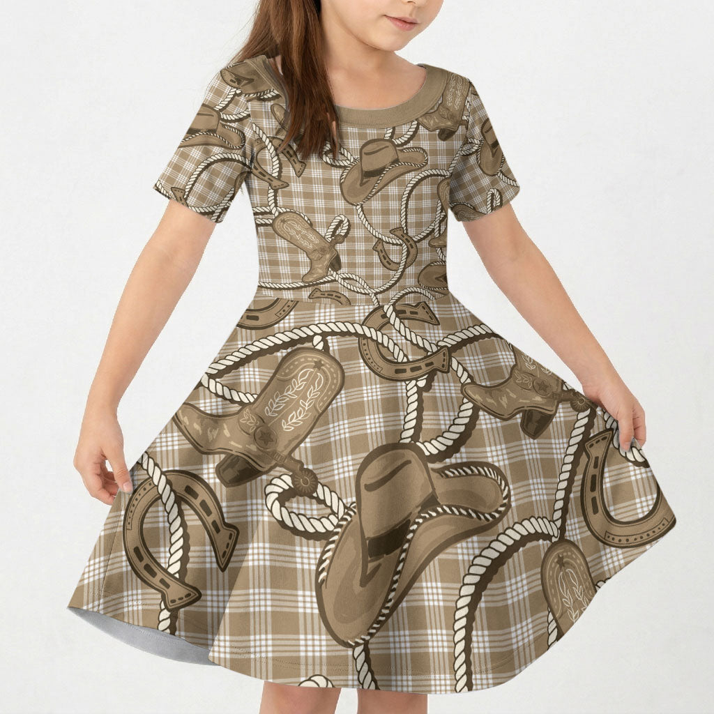 Beige Hawaii Palaka Cowboy Kid Short Sleeve Dress Hawaiian Paniolo Festival Spirit LT19 KID Beige - Polynesian Pride