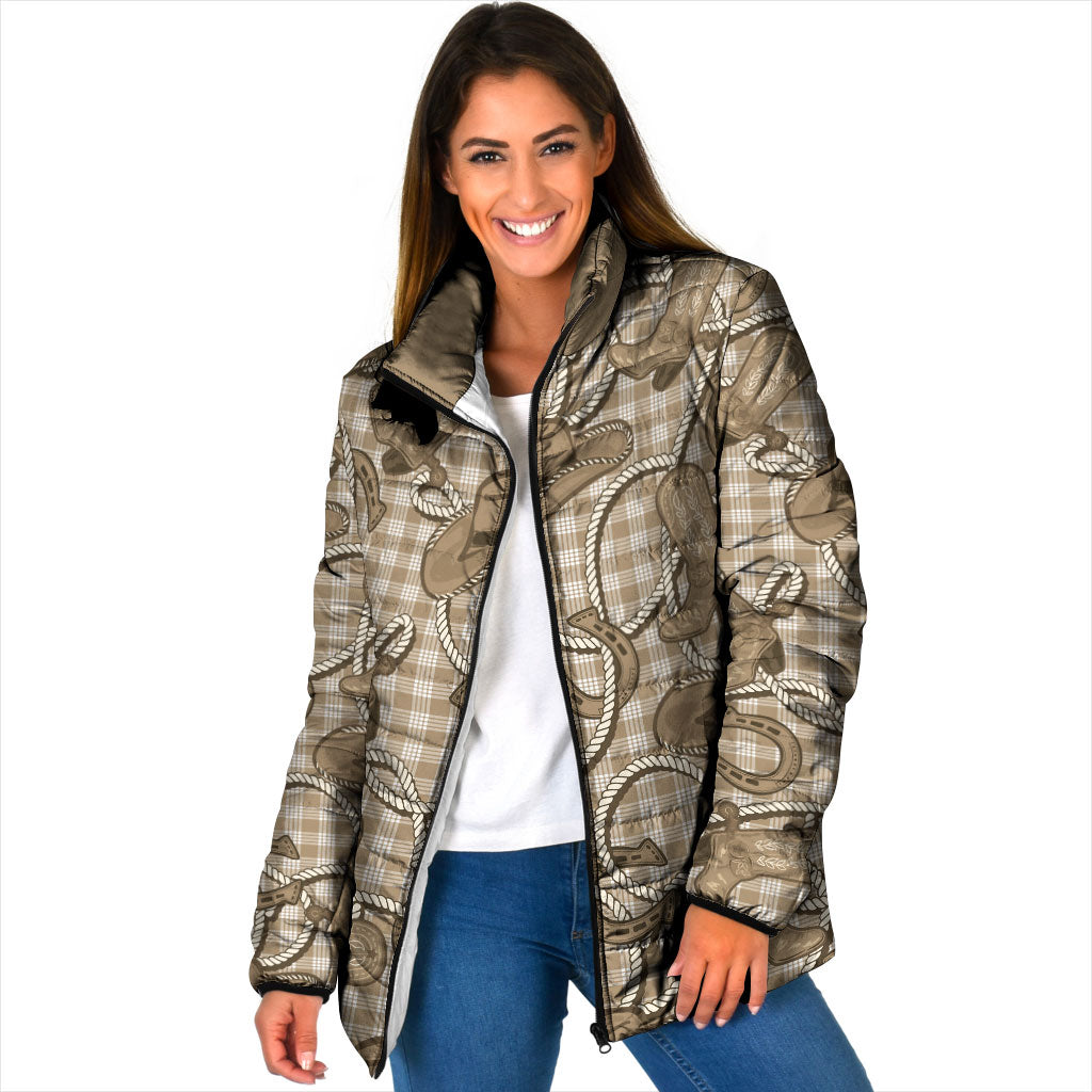 Beige Hawaii Palaka Cowboy Padded Jacket Hawaiian Paniolo Festival Spirit LT19 Women Beige - Polynesian Pride