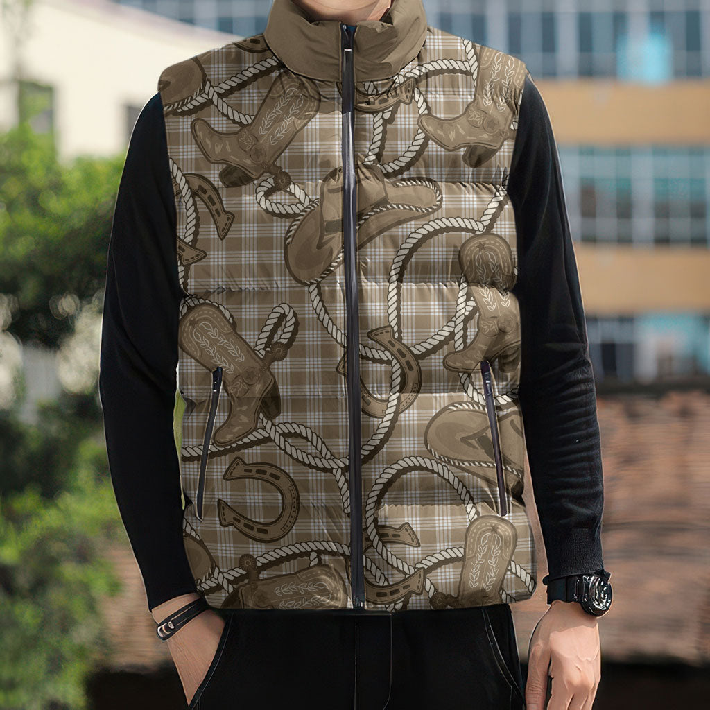 Beige Hawaii Palaka Cowboy Sleeveless Puffer Jacket Hawaiian Paniolo Festival Spirit LT19 - Polynesian Pride