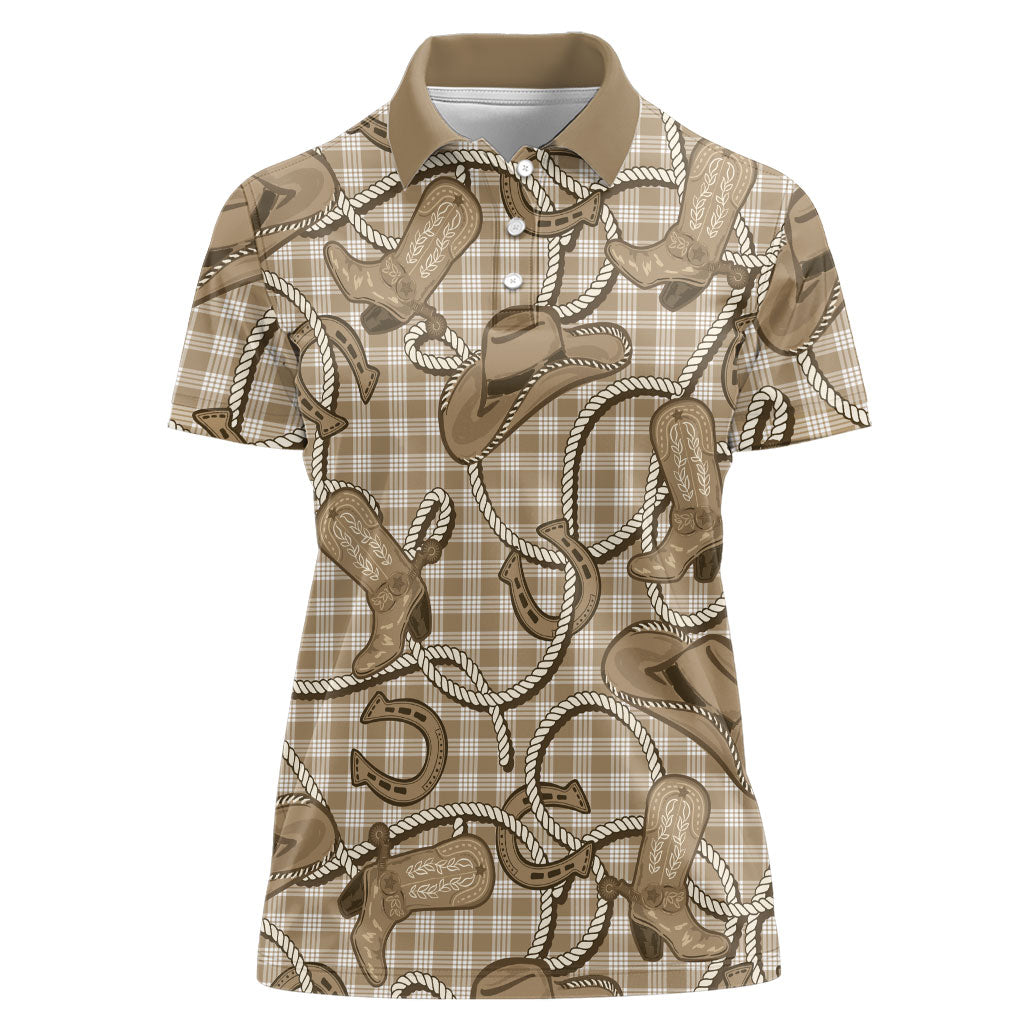 Beige Hawaii Palaka Cowboy Women Polo Shirt Hawaiian Paniolo Festival Spirit LT19 Female Beige - Polynesian Pride
