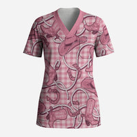 Pink Hawaii Palaka Cowboy Scrub Top Hawaiian Paniolo Festival Spirit LT19 Adult Pink - Polynesian Pride