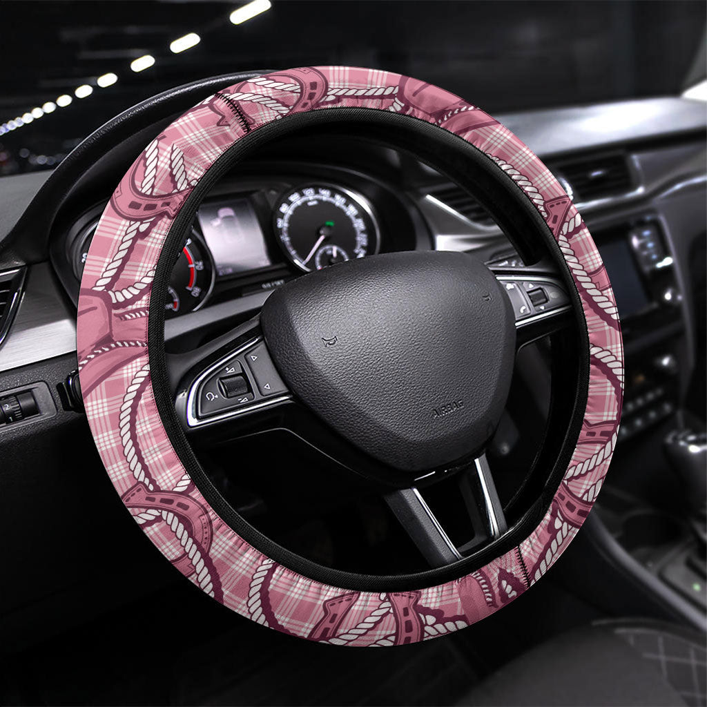 Pink Hawaii Palaka Cowboy Steering Wheel Cover Hawaiian Paniolo Festival Spirit LT19 Universal Fit Pink - Polynesian Pride