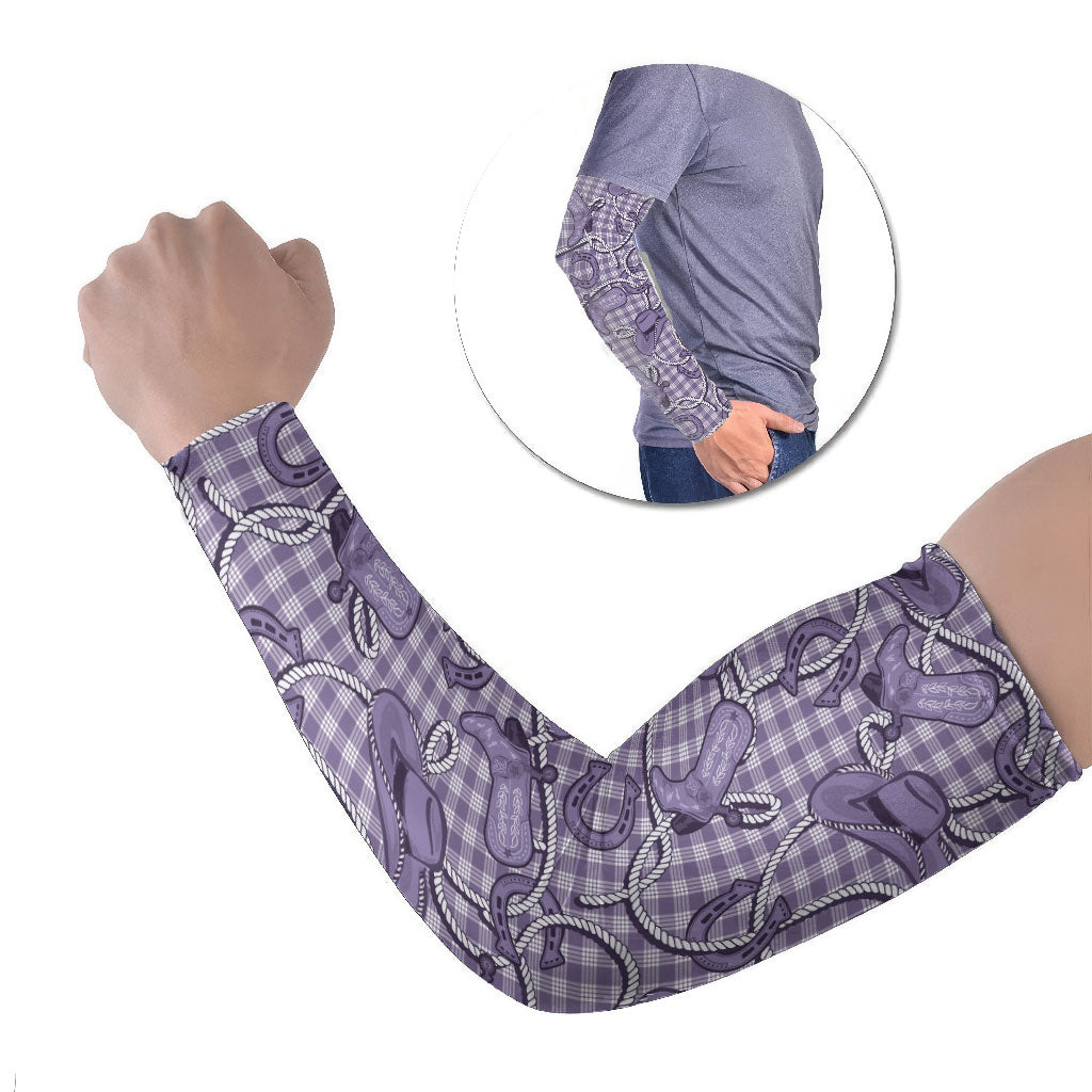Purple Hawaii Palaka Cowboy Arm Sleeves Hawaiian Paniolo Festival Spirit LT19 Set of 2 Purple - Polynesian Pride