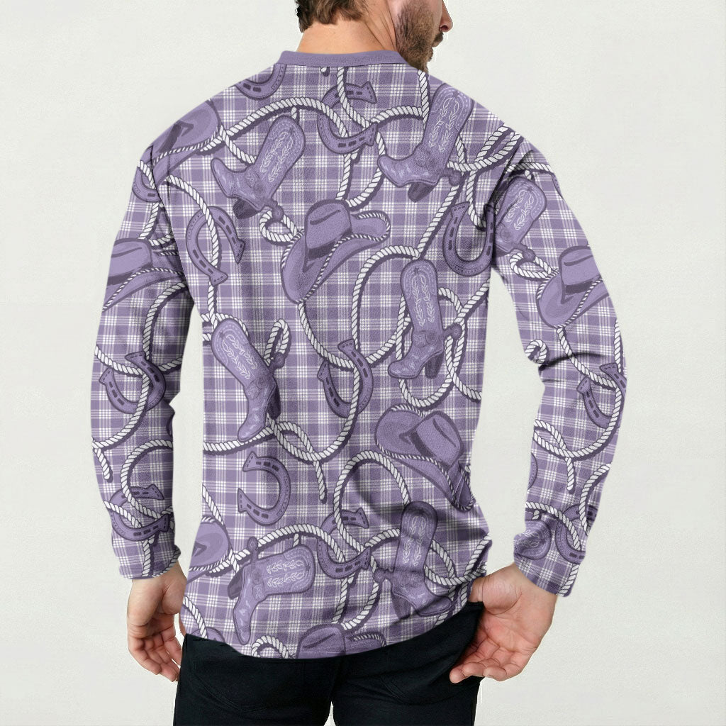 Purple Hawaii Palaka Cowboy Button Sweatshirt Hawaiian Paniolo Festival Spirit LT19 - Polynesian Pride