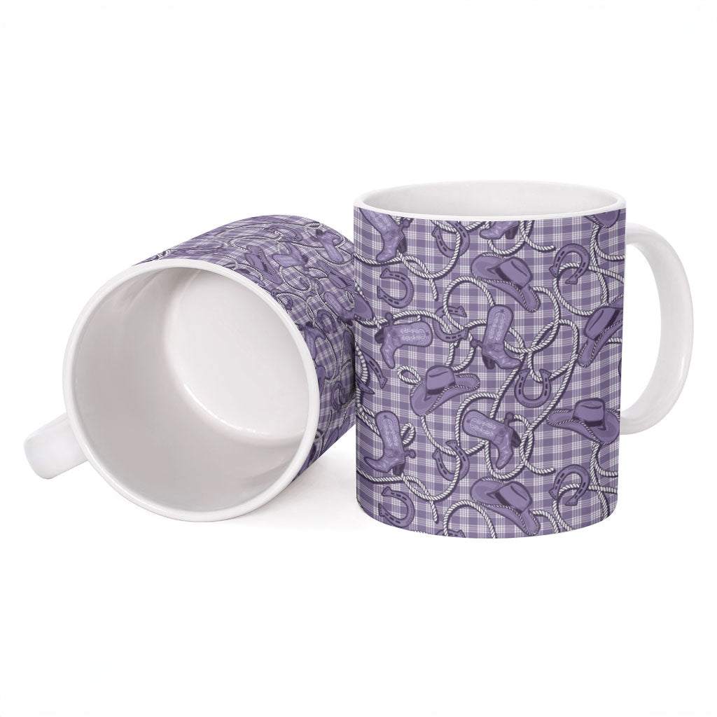Purple Hawaii Palaka Cowboy Ceramic Mug Hawaiian Paniolo Festival Spirit LT19 - Polynesian Pride