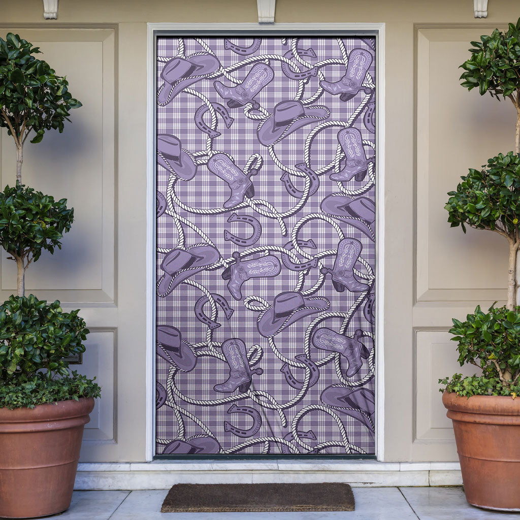 Purple Hawaii Palaka Cowboy Door Cover Hawaiian Paniolo Festival Spirit