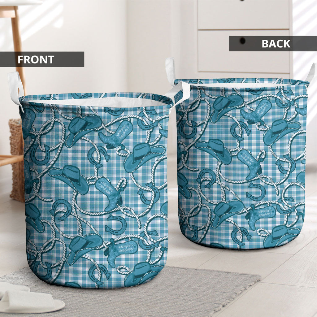 Blue Hawaii Palaka Cowboy Laundry Basket Hawaiian Paniolo Festival Spirit LT19 - Polynesian Pride
