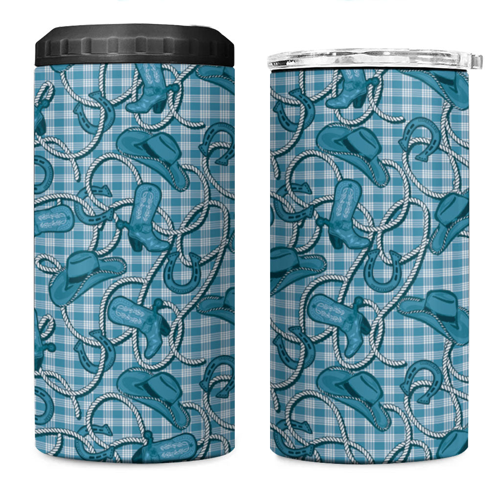 Blue Hawaii Palaka Cowboy 4 in 1 Can Cooler Tumbler Hawaiian Paniolo Festival Spirit