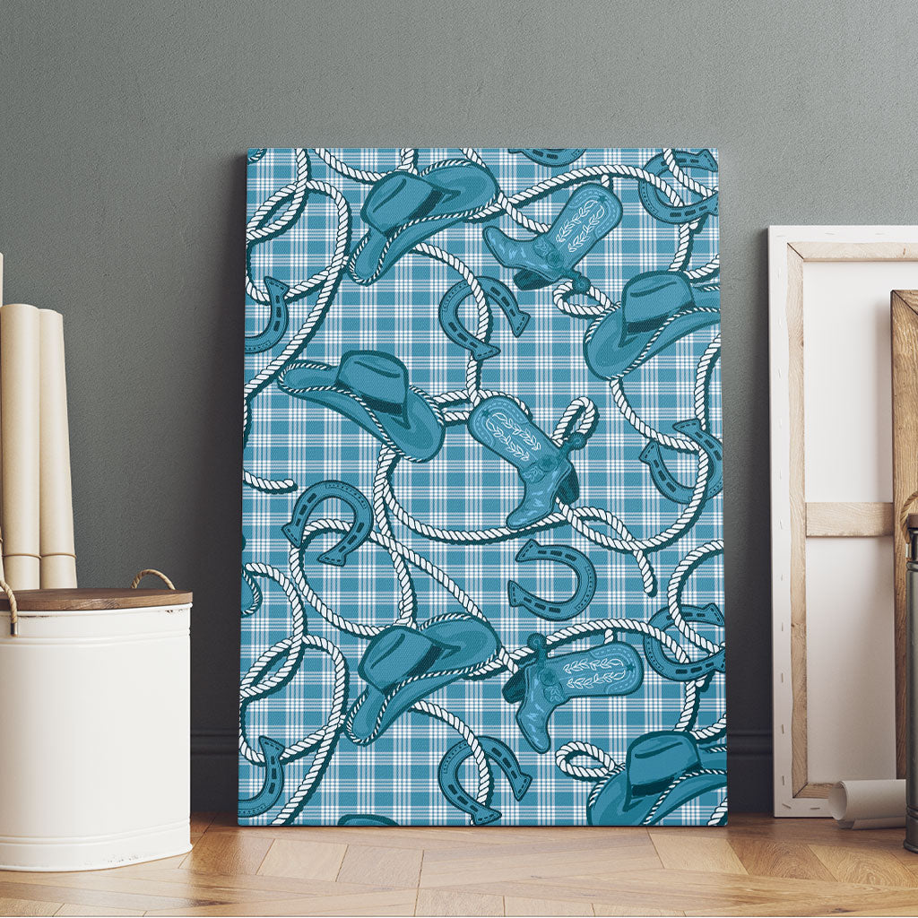 Blue Hawaii Palaka Cowboy Canvas Wall Art Hawaiian Paniolo Festival Spirit LT19 - Polynesian Pride