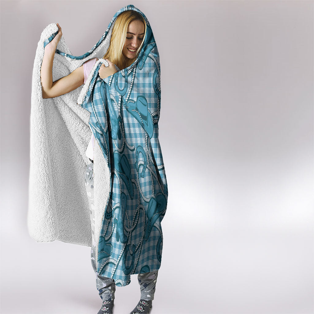 Blue Hawaii Palaka Cowboy Hooded Blanket Hawaiian Paniolo Festival Spirit LT19 - Polynesian Pride