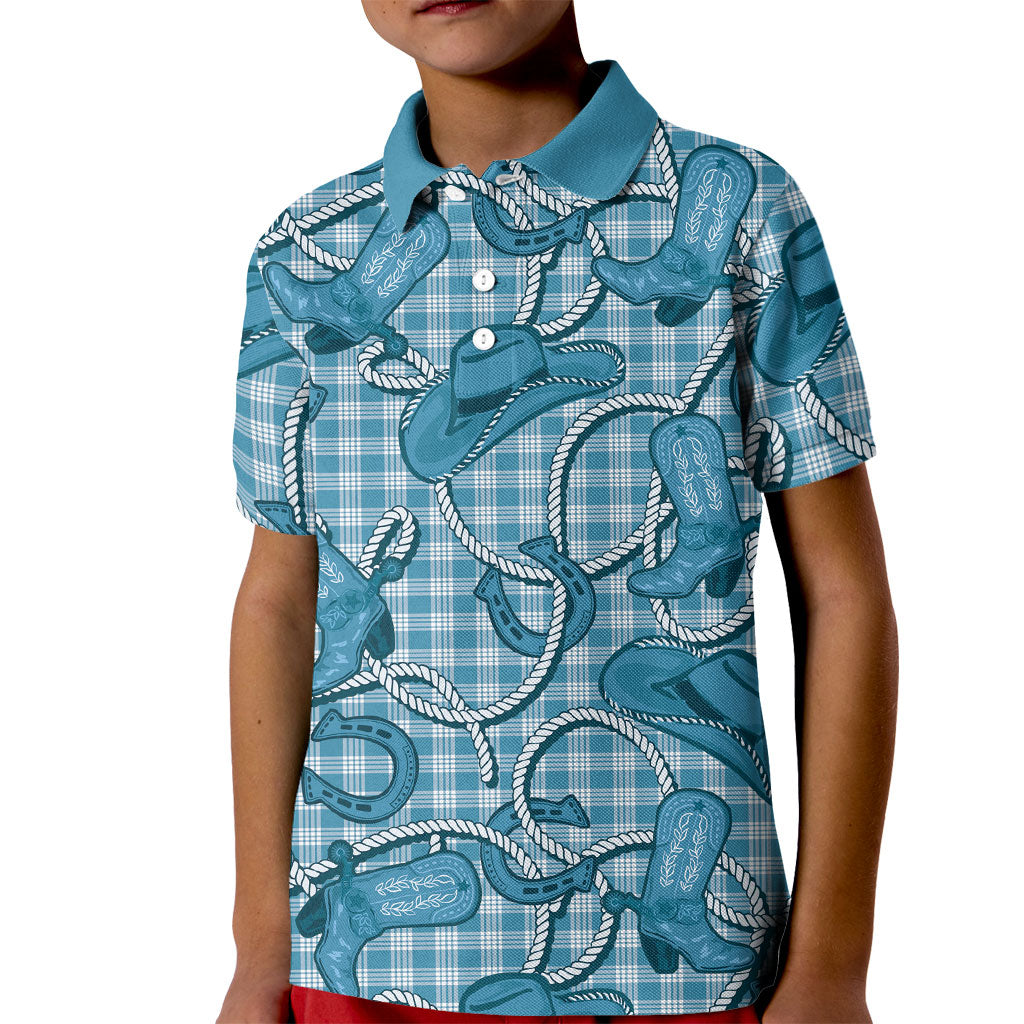 Blue Hawaii Palaka Cowboy Kid Polo Shirt Hawaiian Paniolo Festival Spirit LT19 Kid Blue - Polynesian Pride
