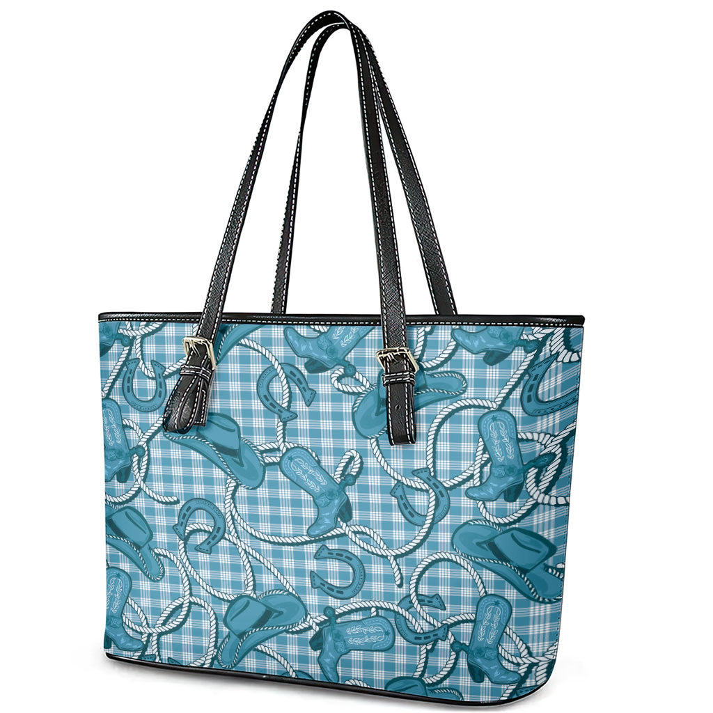 Blue Hawaii Palaka Cowboy Leather Tote Bag Hawaiian Paniolo Festival Spirit LT19 - Polynesian Pride