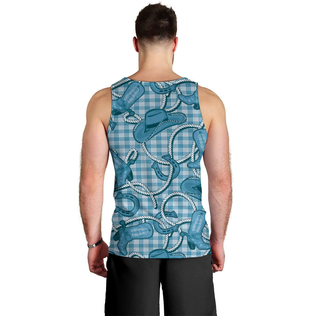 Blue Hawaii Palaka Cowboy Men Tank Top Hawaiian Paniolo Festival Spirit LT19 - Polynesian Pride