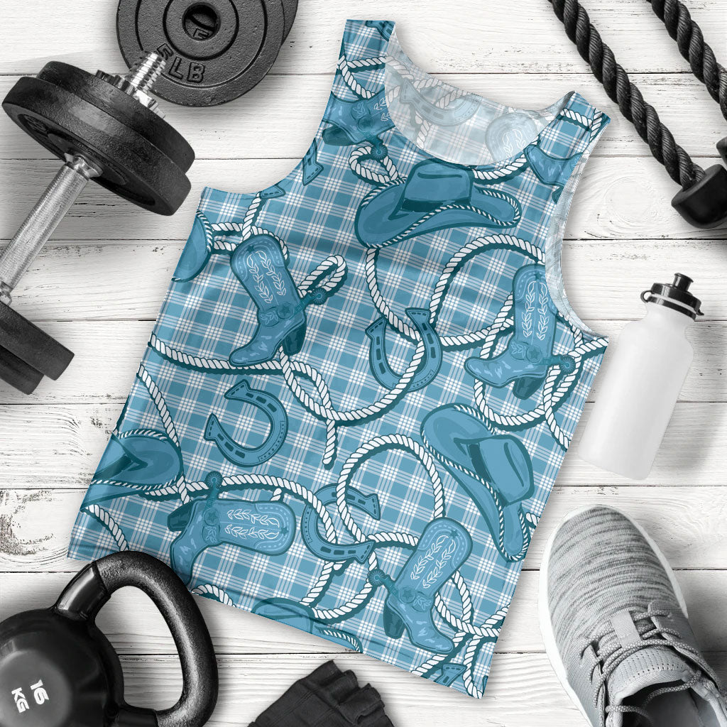 Blue Hawaii Palaka Cowboy Men Tank Top Hawaiian Paniolo Festival Spirit LT19 - Polynesian Pride