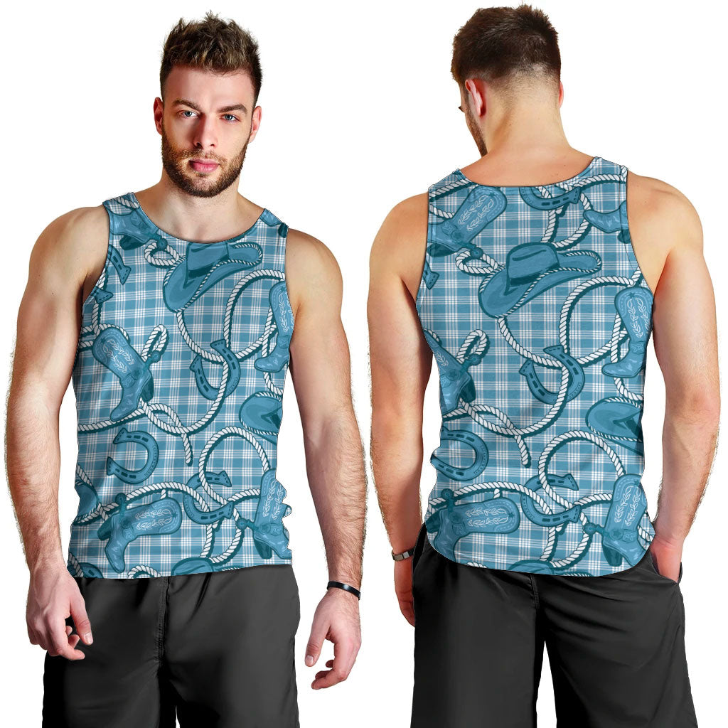 Blue Hawaii Palaka Cowboy Men Tank Top Hawaiian Paniolo Festival Spirit LT19 - Polynesian Pride