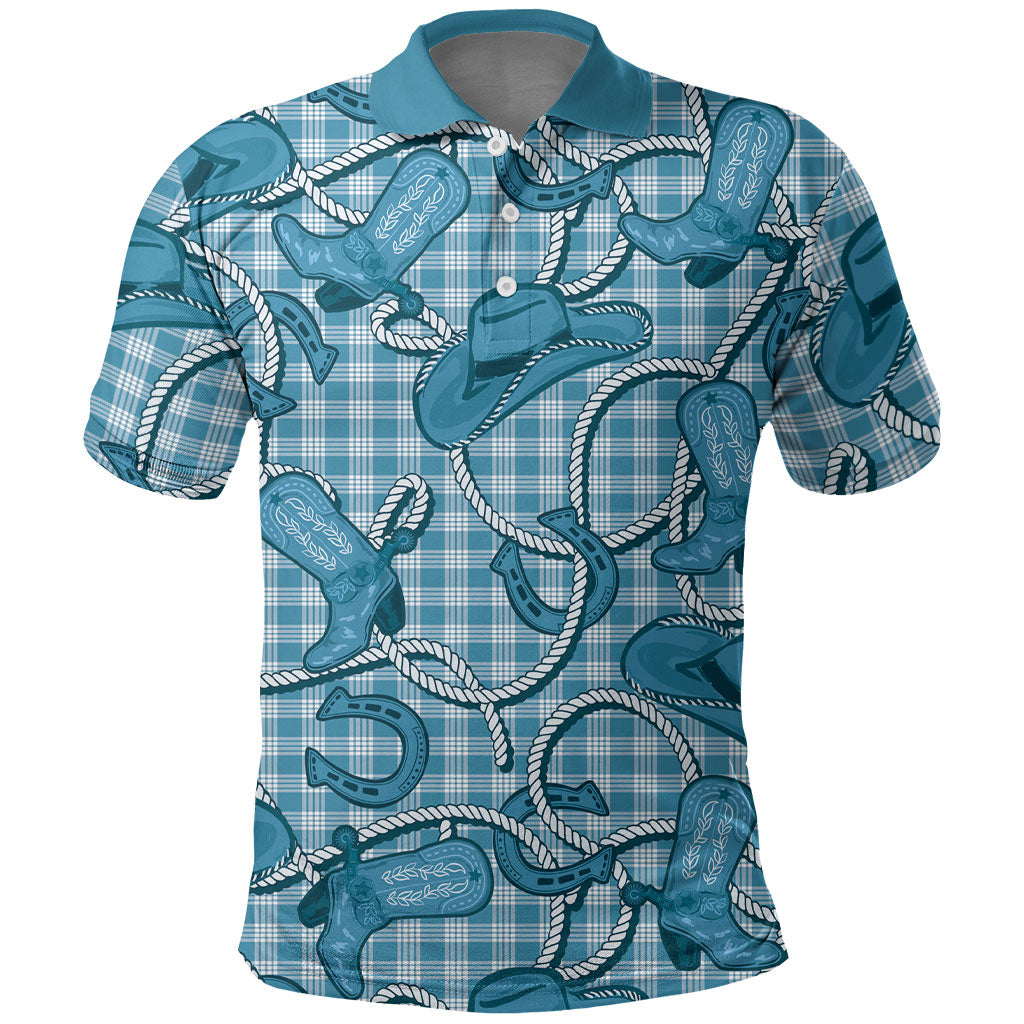 Blue Hawaii Palaka Cowboy Polo Shirt Hawaiian Paniolo Festival Spirit LT19 Blue - Polynesian Pride