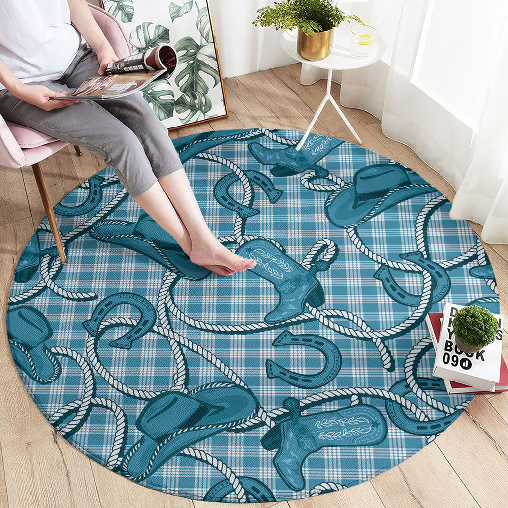 Blue Hawaii Palaka Cowboy Round Carpet Hawaiian Paniolo Festival Spirit LT19 - Polynesian Pride
