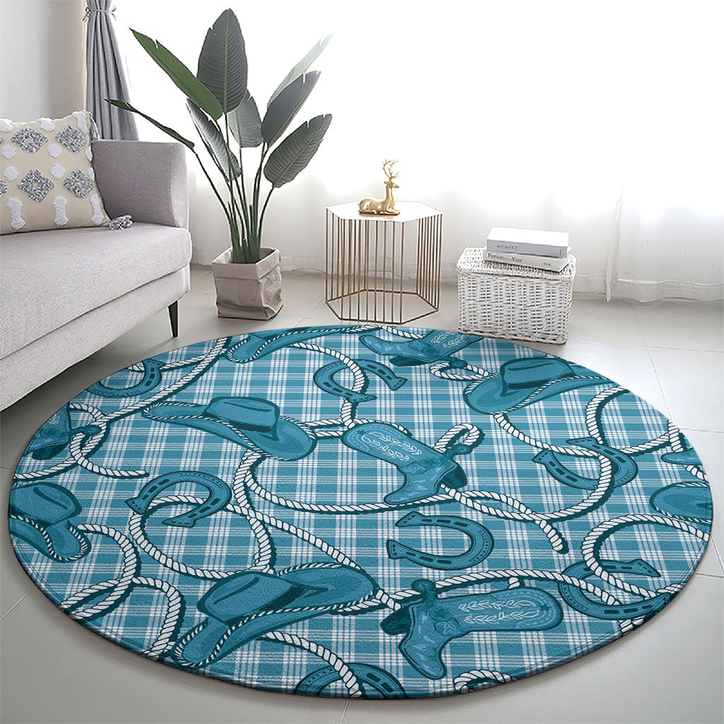Blue Hawaii Palaka Cowboy Round Carpet Hawaiian Paniolo Festival Spirit LT19 - Polynesian Pride