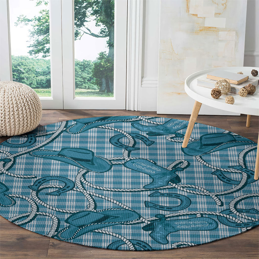 Blue Hawaii Palaka Cowboy Round Carpet Hawaiian Paniolo Festival Spirit LT19 - Polynesian Pride