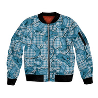 Blue Hawaii Palaka Cowboy Sleeve Zip Bomber Jacket Hawaiian Paniolo Festival Spirit LT19 Unisex Blue - Polynesian Pride