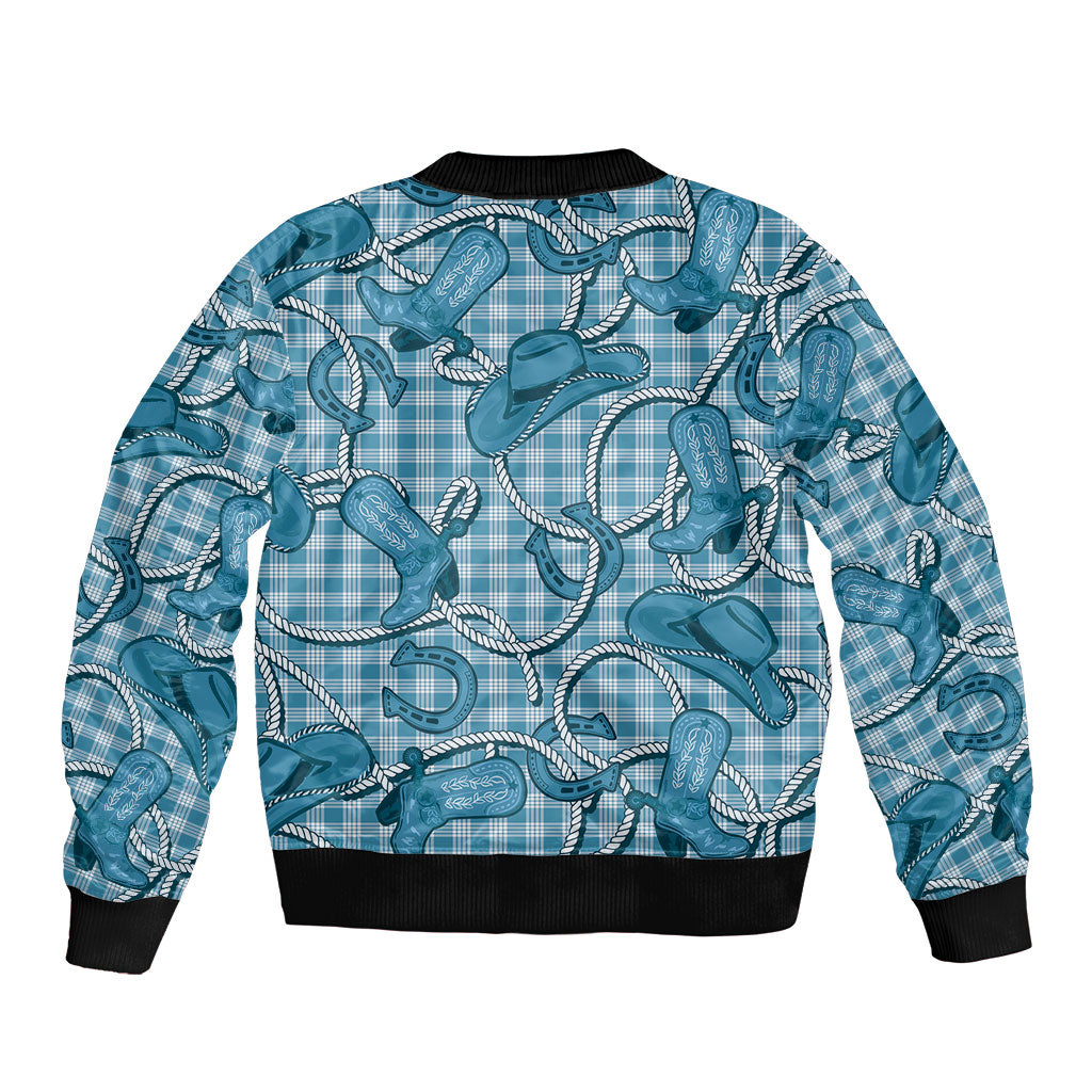 Blue Hawaii Palaka Cowboy Sleeve Zip Bomber Jacket Hawaiian Paniolo Festival Spirit LT19 - Polynesian Pride