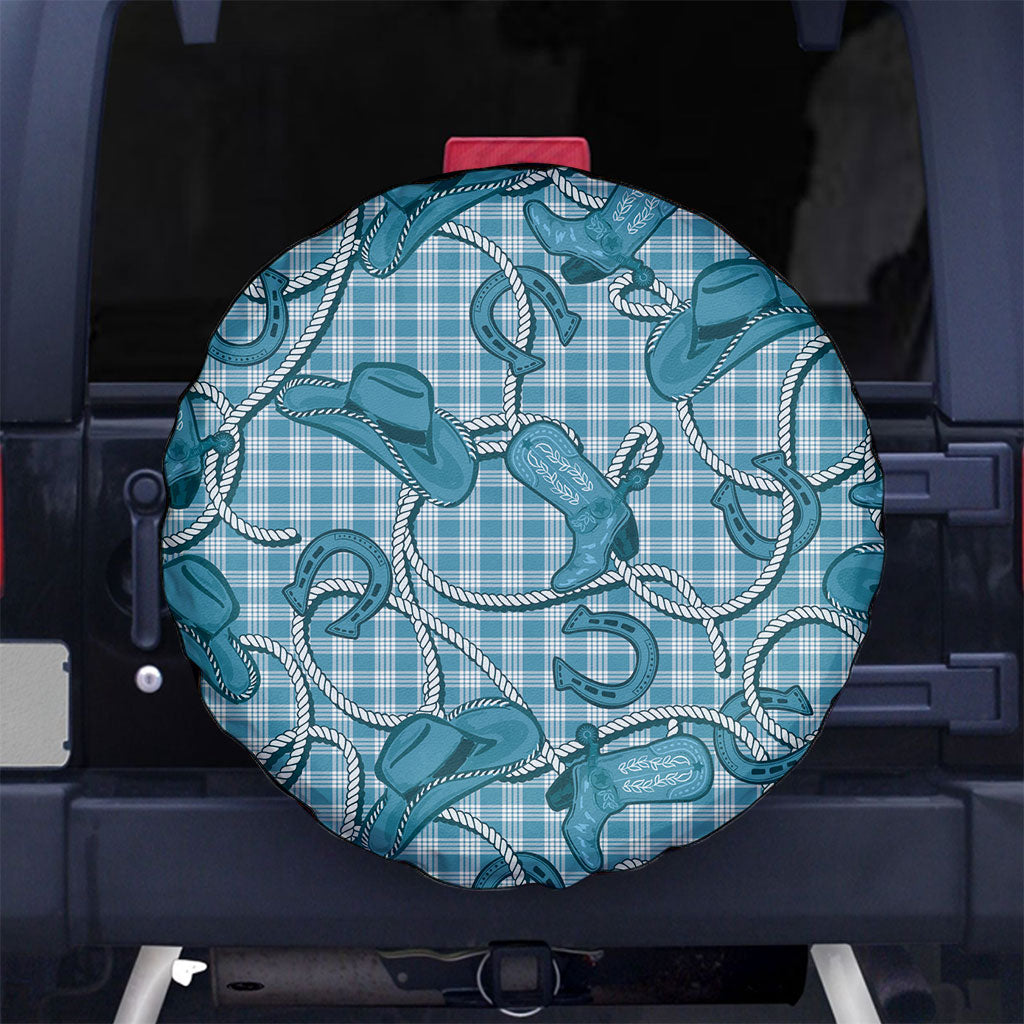 Blue Hawaii Palaka Cowboy Spare Tire Cover Hawaiian Paniolo Festival Spirit