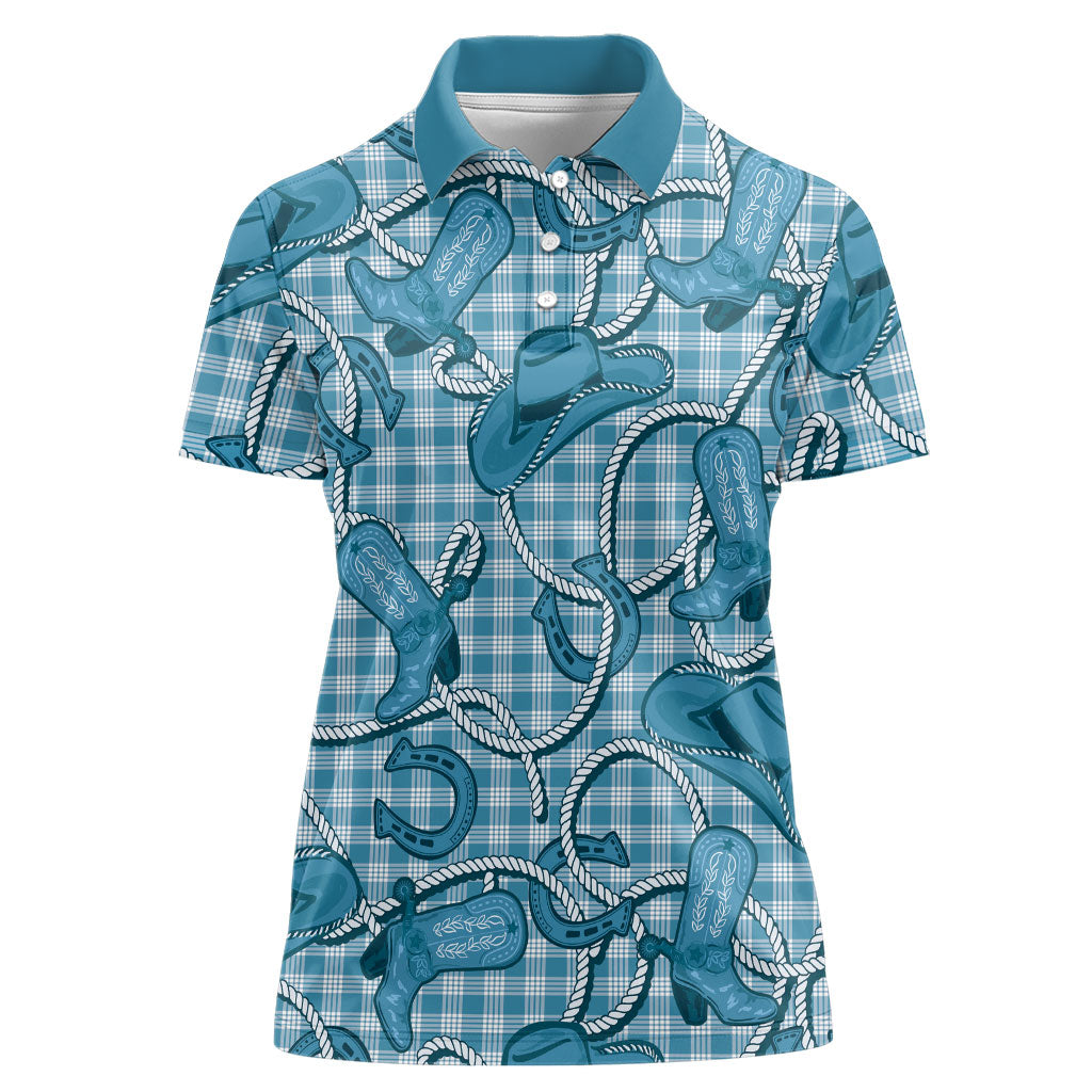 Blue Hawaii Palaka Cowboy Women Polo Shirt Hawaiian Paniolo Festival Spirit