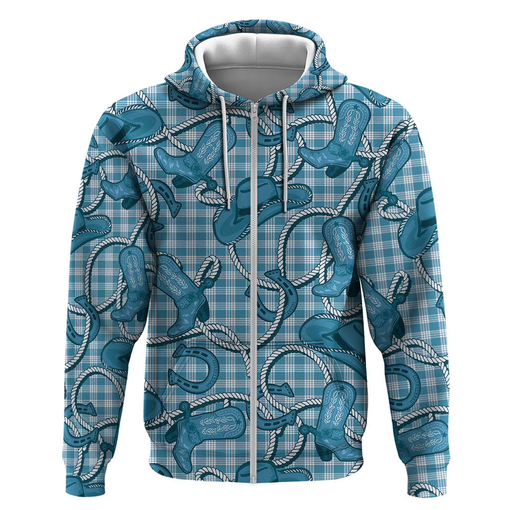 Blue Hawaii Palaka Cowboy Zip Hoodie Hawaiian Paniolo Festival Spirit LT19 Zip Hoodie Blue - Polynesian Pride