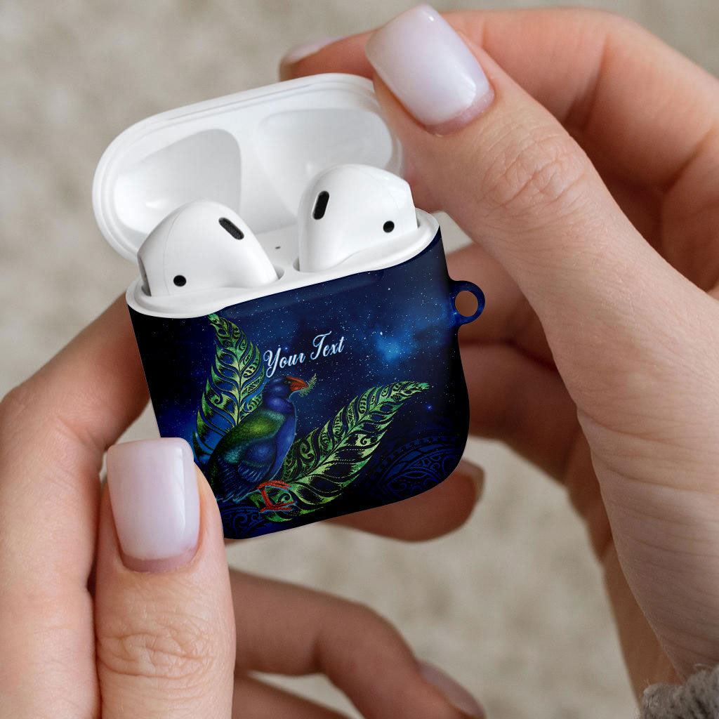 New Zealand Takahe Personalised AirPods Case Silver Fern Galaxy Polynesian Pattern